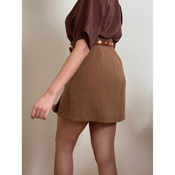 J. Crew Brown Diagonal Ruffle Accent Mini Skirt (S-2) - Picture 3 of 8